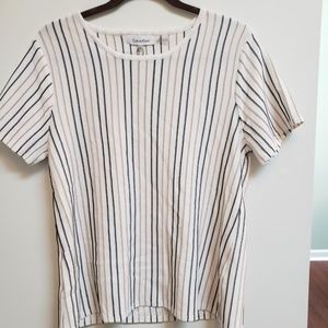 Calvin Klein Black and Gold Striped Cream Knit Top